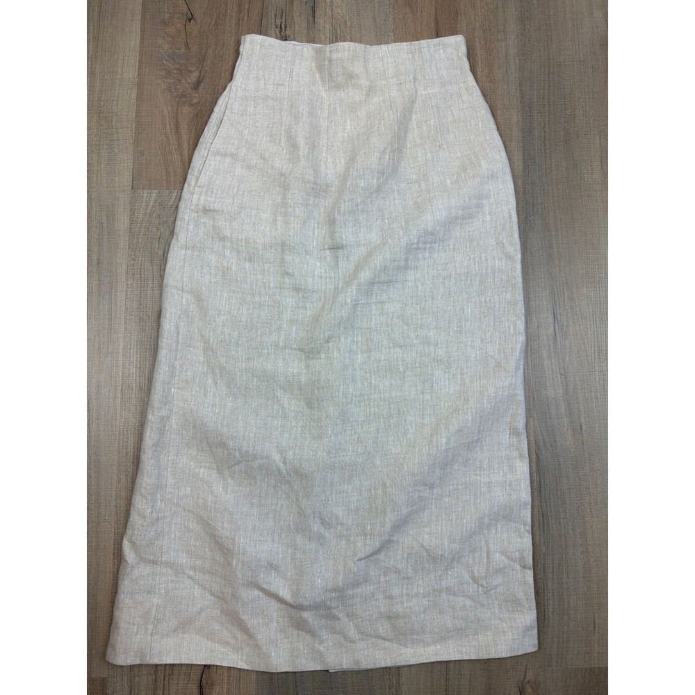 & Other Stories Savoir Linen Midi Skirt Beige High Waist Pockets US 2 1159681 7